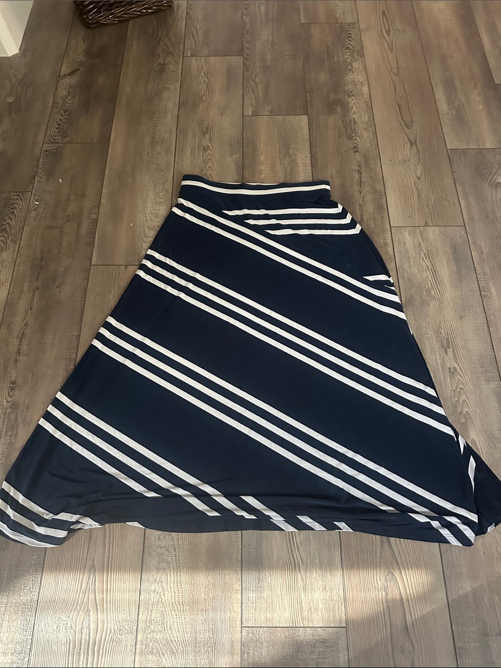 INC International Concepts Navy and White Diagonal Stripe A-Line Skirt